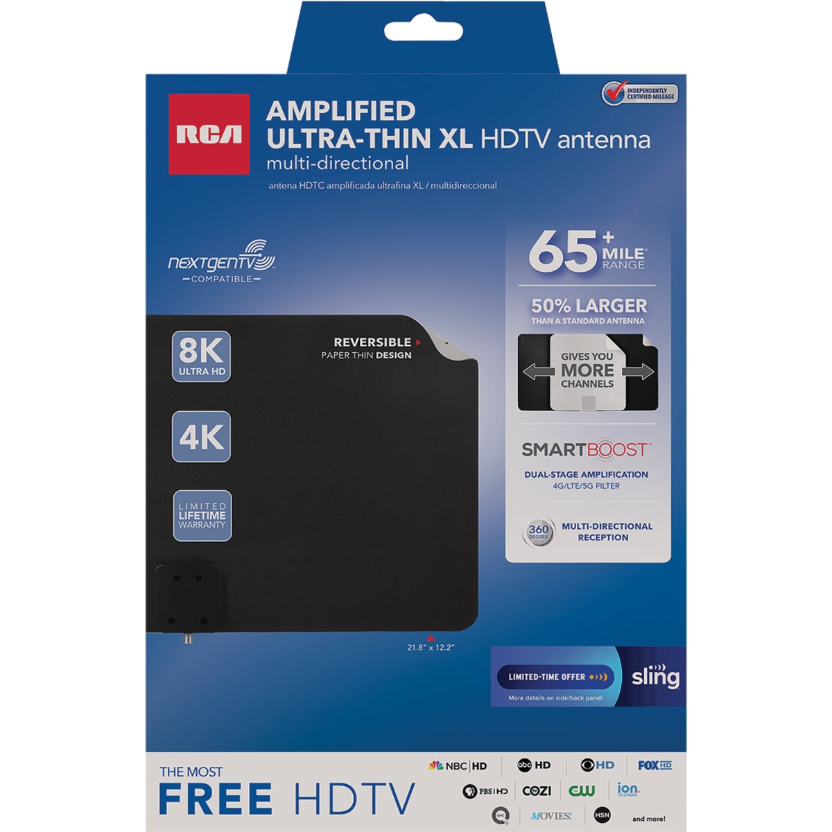 RCA Amplified Ultra-Thin Multi-Directional XL Indoor HDTV Antenna Image 4
