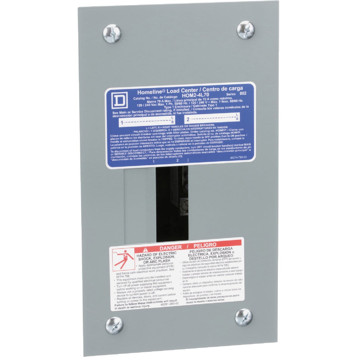 Square D Homeline 70A 2-Space 4-Circuit Indoor Main Lug Flush Mount Load Center