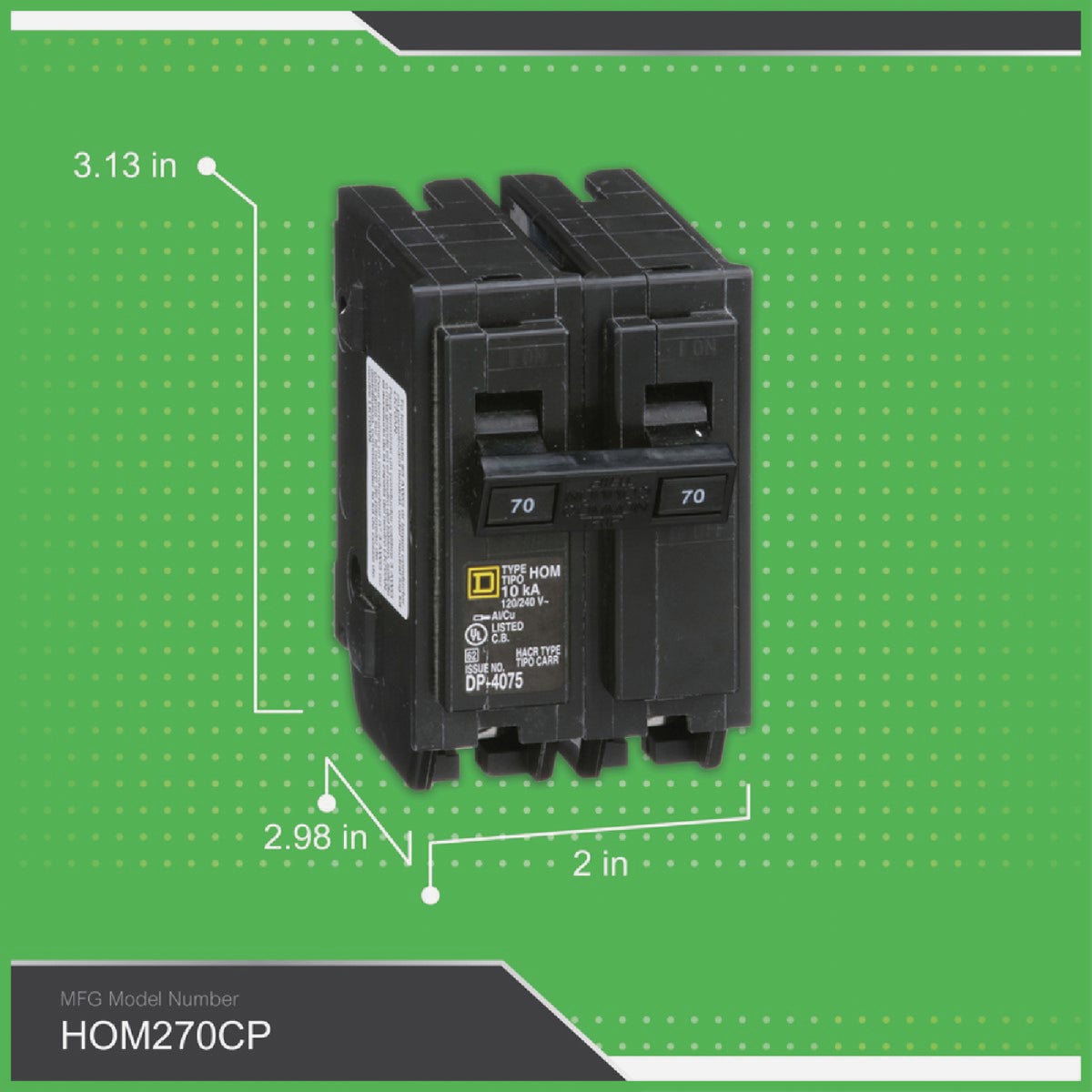 Square D Homeline 70A Double-Pole Standard Trip Circuit Breaker Image 2