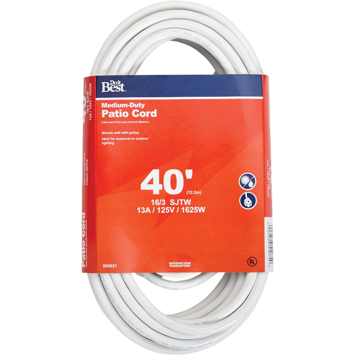 Master Electrician 40 Ft. 16/3 Medium-Duty White Patio Extension Cord