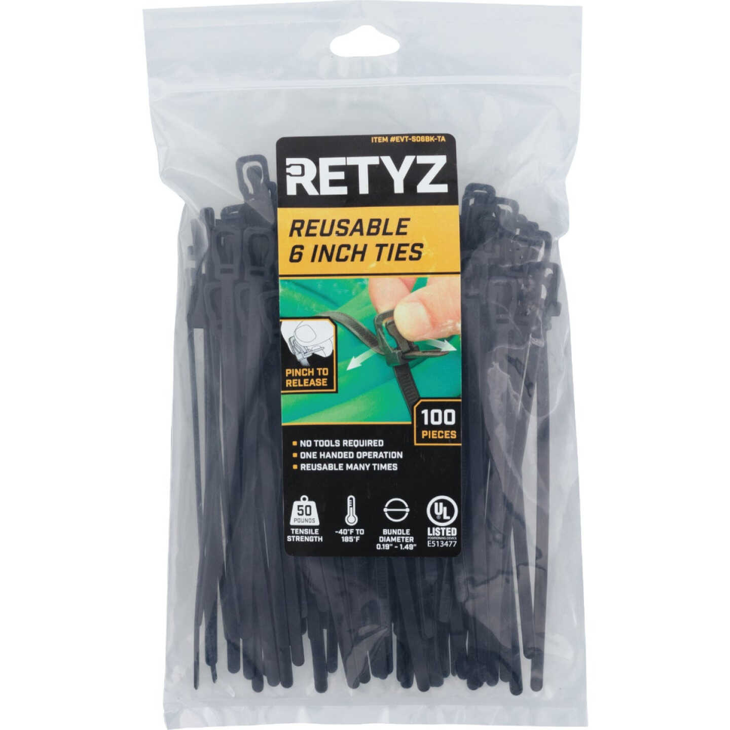 RETYZ EveryTie 6 In. Black Releasable Tie (100-Pack) Image 1