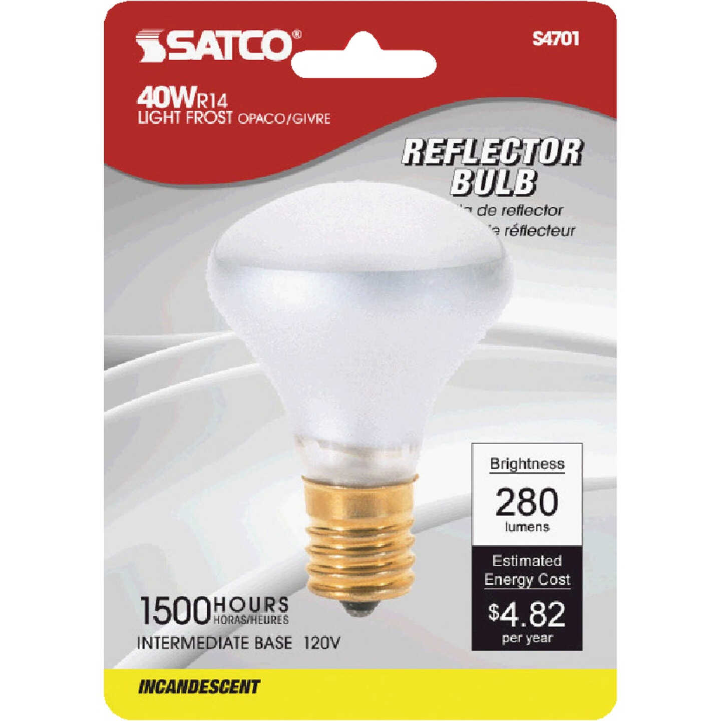 Satco 40W Frosted Intermediate Base R14 Reflector Incandescent Floodlight Light Bulb Image 1