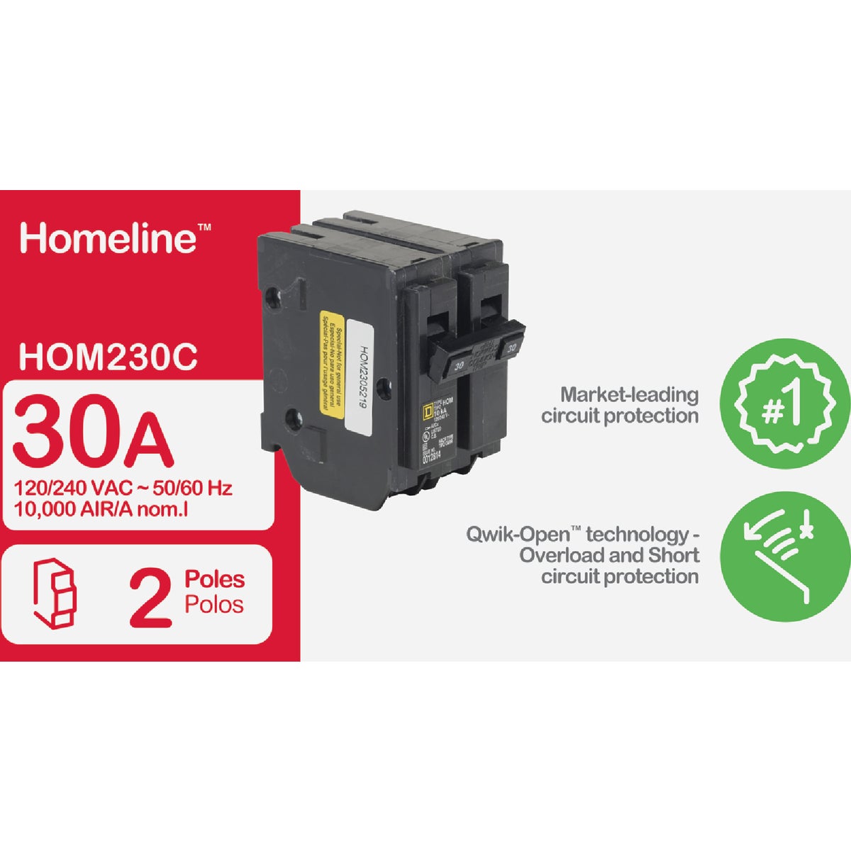 Square D Homeline 30A Double-Pole Standard Trip Circuit Breaker Image 2