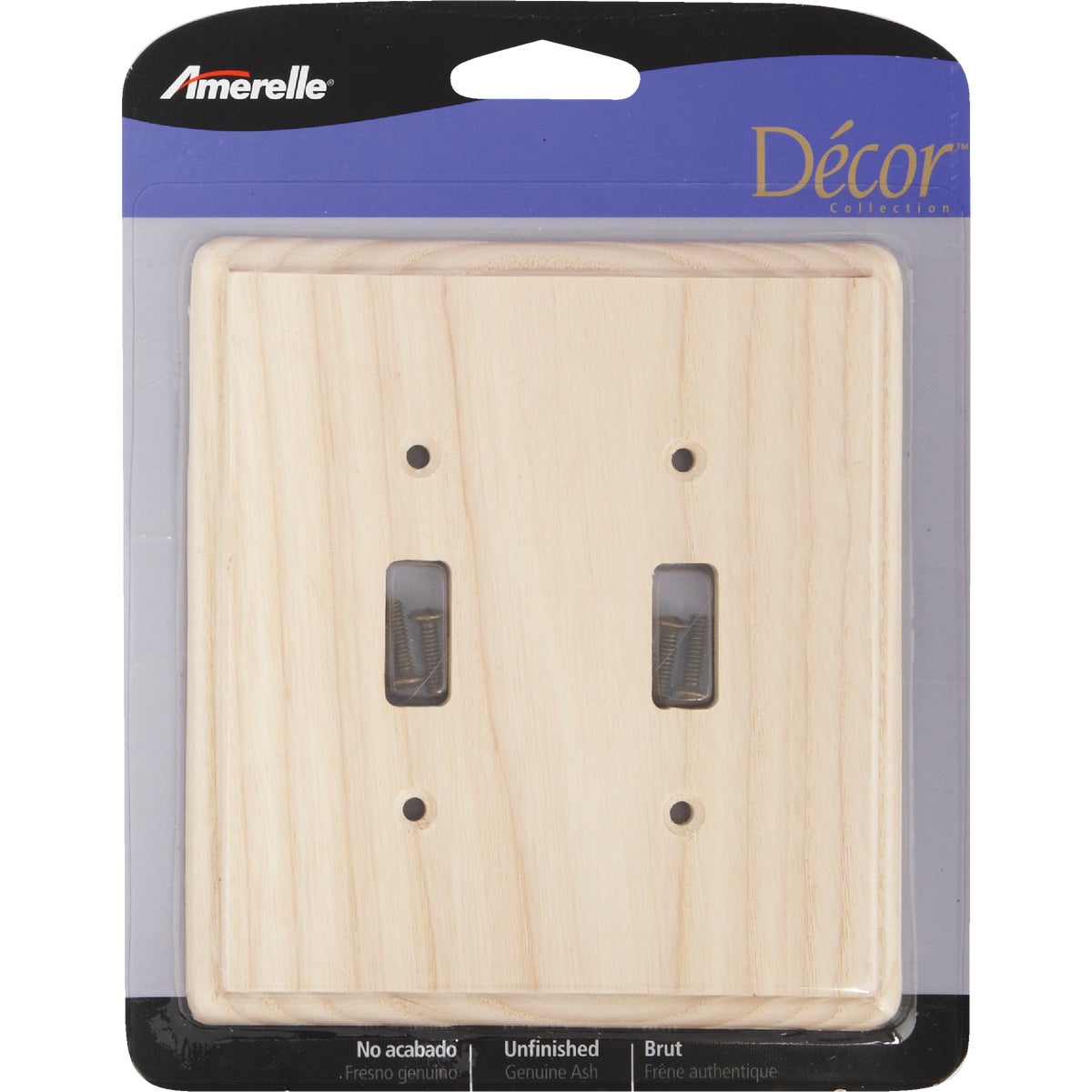 Amerelle 2-Gang Solid Ash Toggle Switch Wall Plate, Unfinished Ash Image 2