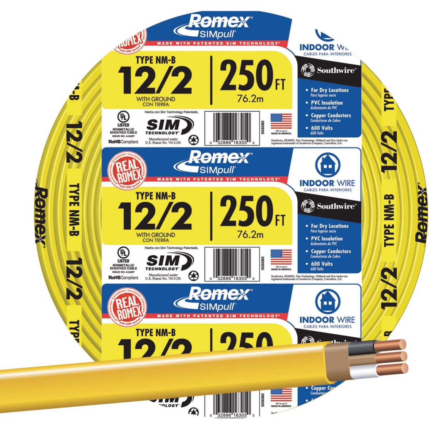 Romex 250 Ft. 12/2 Solid Yellow NMW/G Electrical Wire Image 1