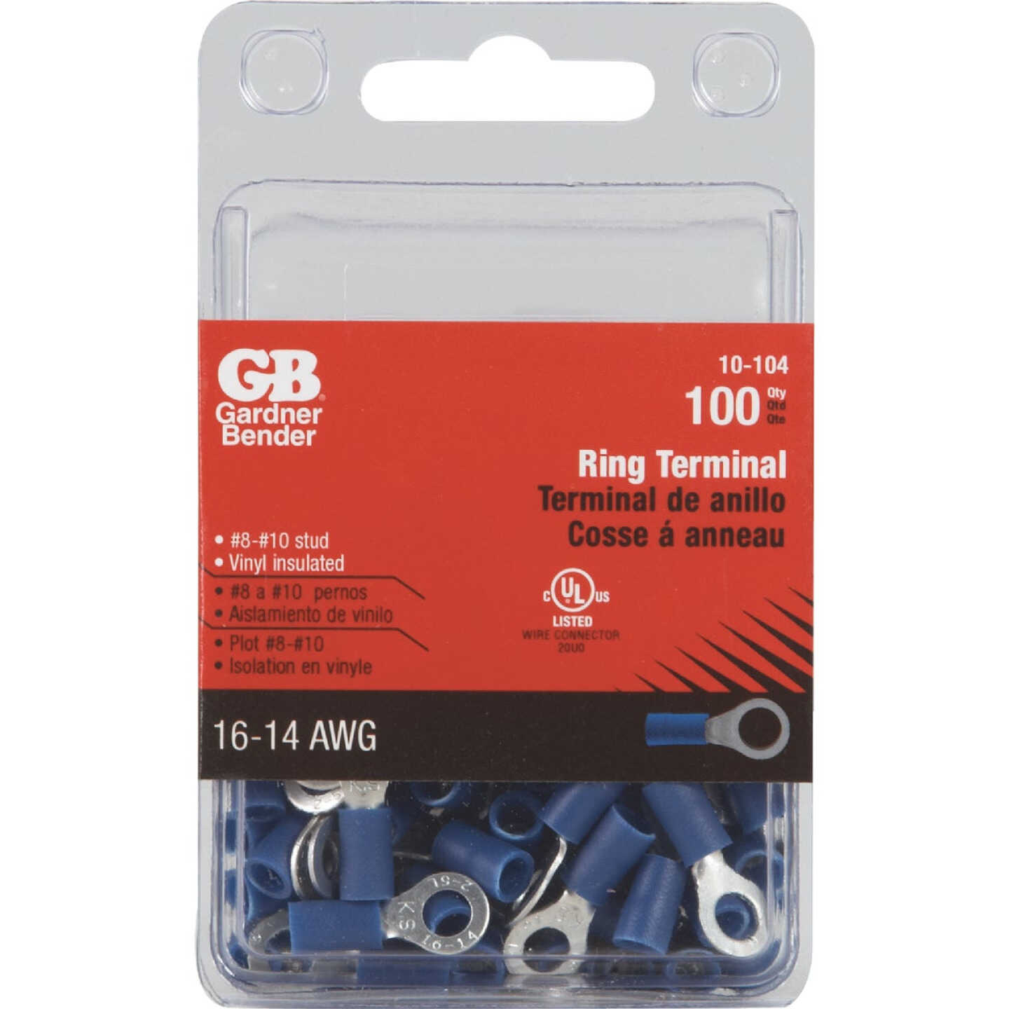 Gardner Bender 16 to 14 AWG #8 to #10 Stud Size Blue Vinyl-Insulated Barrel Ring Terminal (100-Pack) Image 2