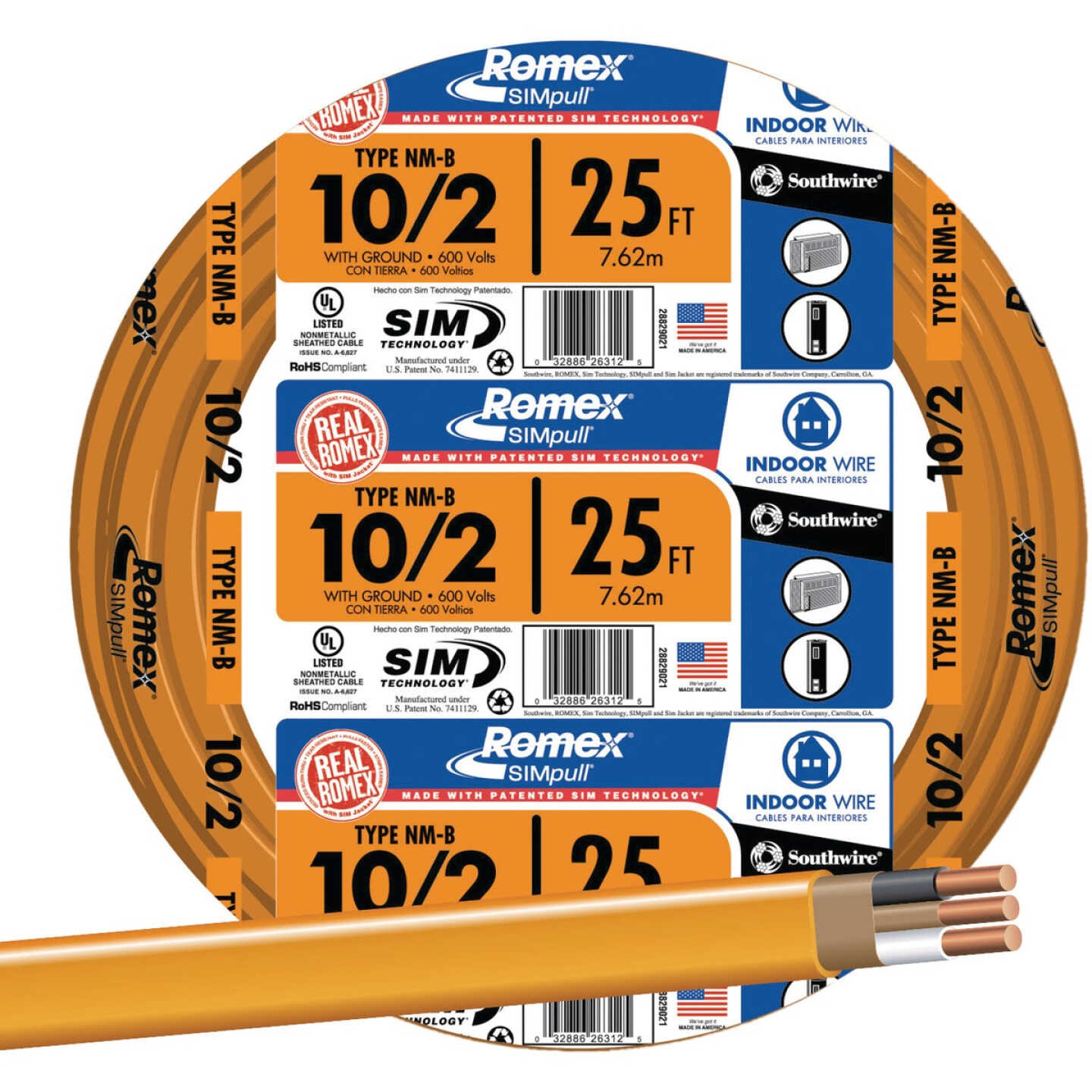 Romex 25 Ft. 10/2 Solid Orange NMW/G Electrical Wire Image 1