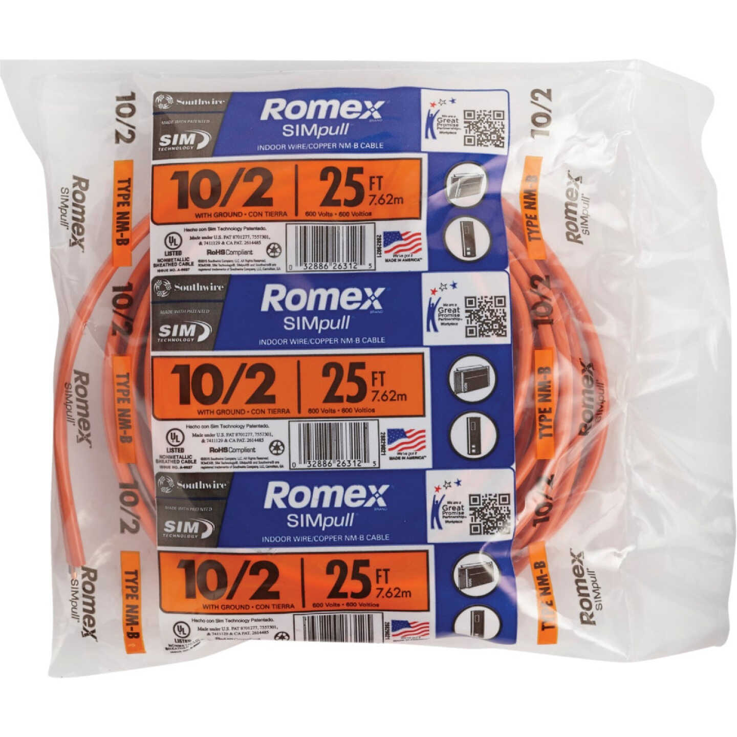 Romex 25 Ft. 10/2 Solid Orange NMW/G Electrical Wire Image 2