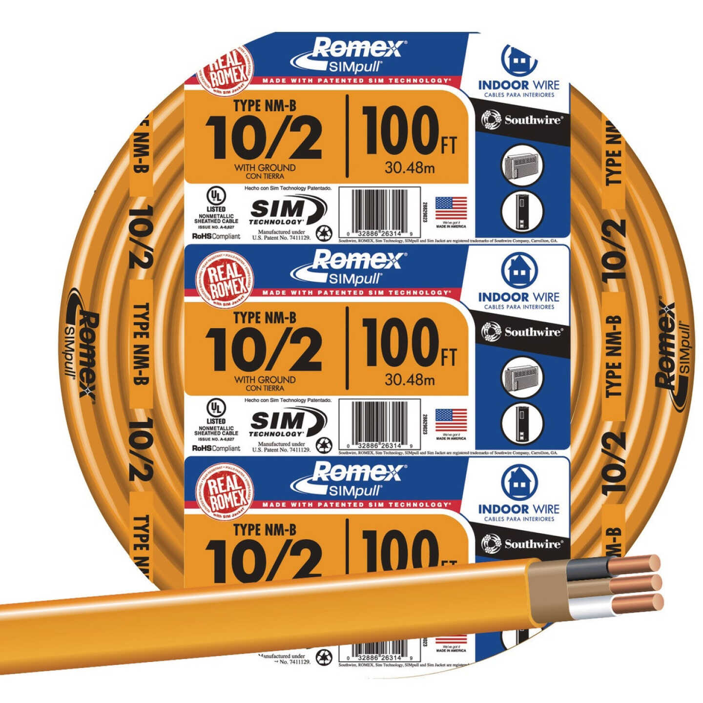 Romex 100 Ft. 10/2 Solid Orange NMW/G Electrical Wire Image 1