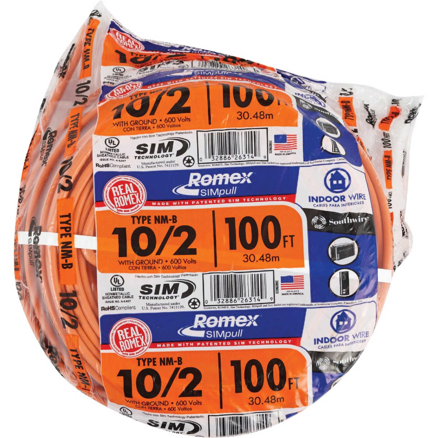 Romex 100 Ft. 10/2 Solid Orange NMW/G Electrical Wire Image 2
