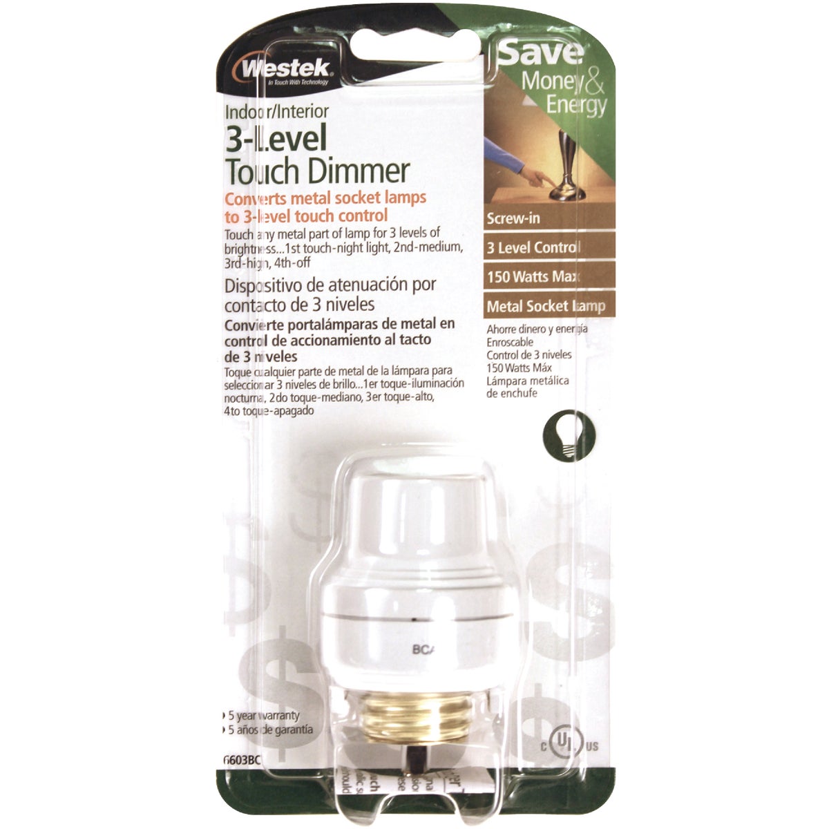 Westek Touch Dimmer Medium Base White Lamp Socket Image 2