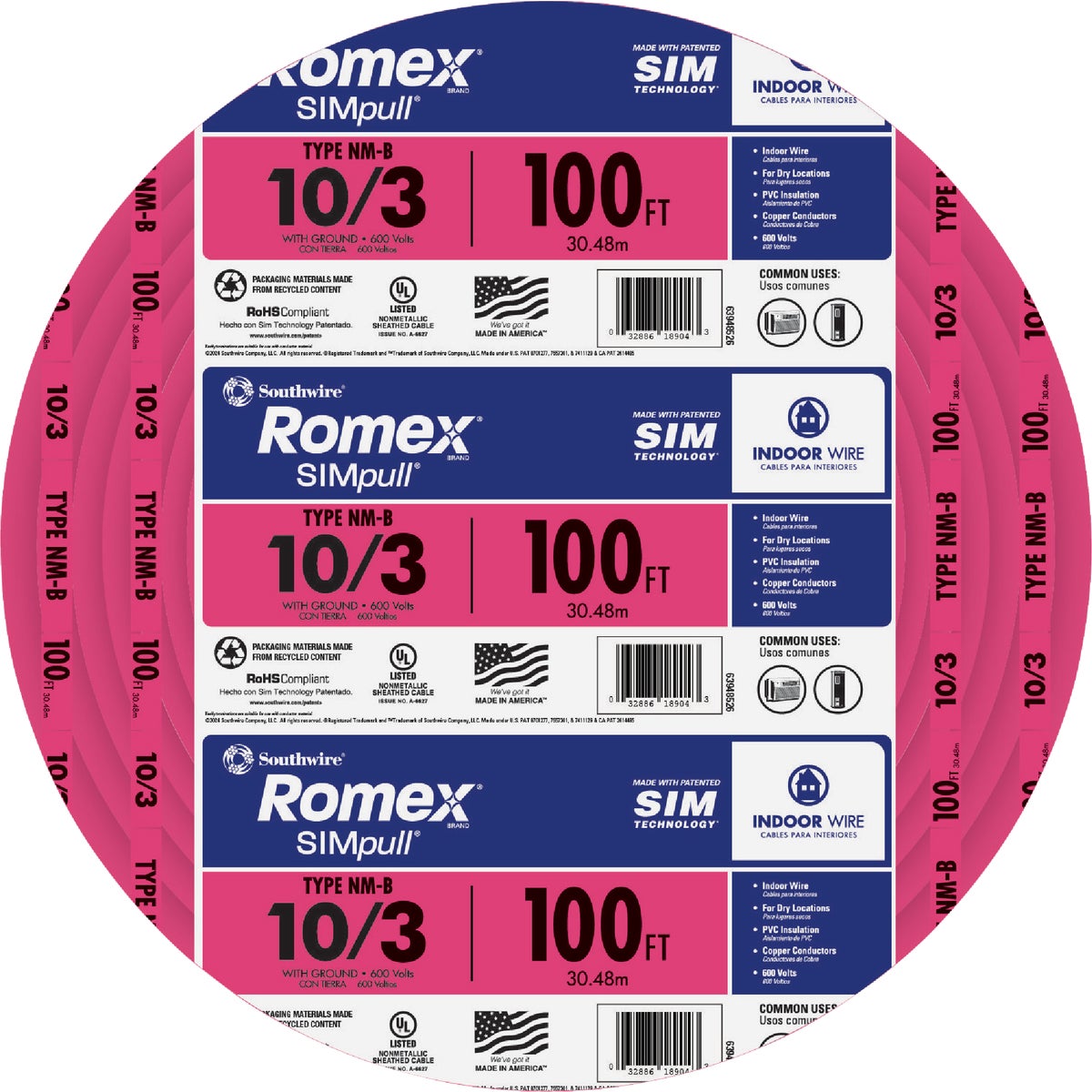 Romex 100 Ft. 10/3 Solid Pink NMW/G Electrical Wire Image 2