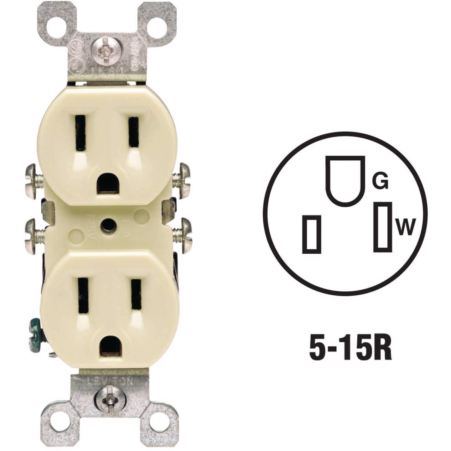 Leviton 15A Ivory Residential Grade 5-15R Copper/Aluminum Duplex Outlet Image 1
