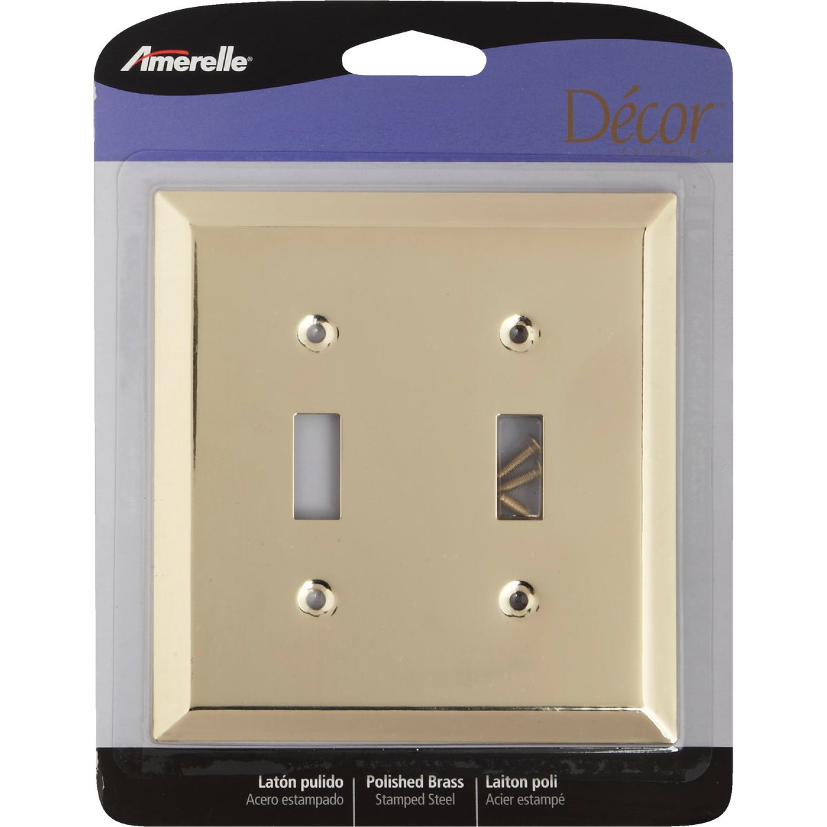 Amerelle 2-Gang Stamped Steel Toggle Switch Wall Plate, Polished Brass Image 2