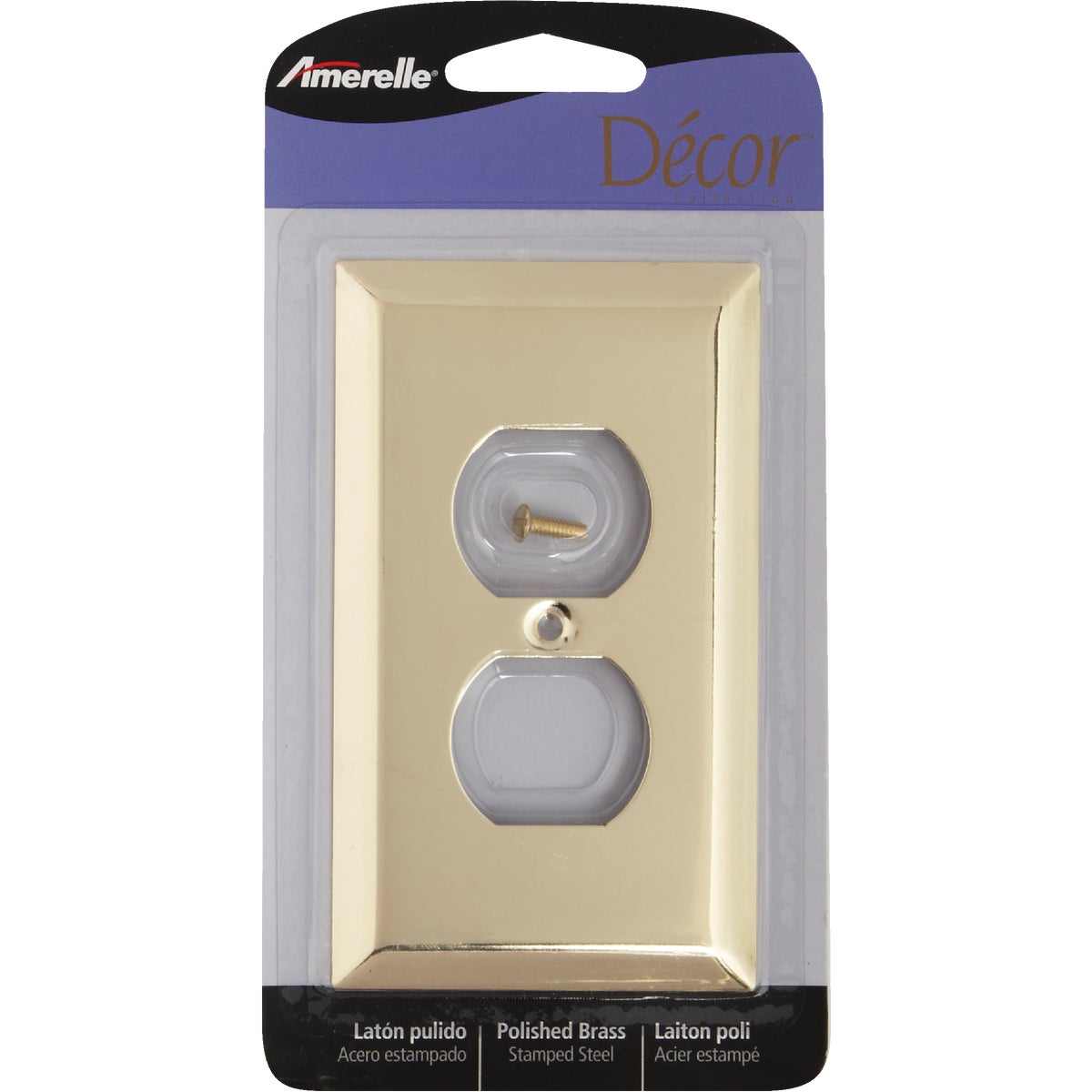 Amerelle 1-Gang Stamped Steel Outlet Wall Plate, Polished Brass Image 2