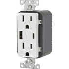 Leviton Decora 15A White 5.1A Type A/C USB 5-15R Weather/Tamper-Resistant In-Wall Charger Duplex Outlet Image 6
