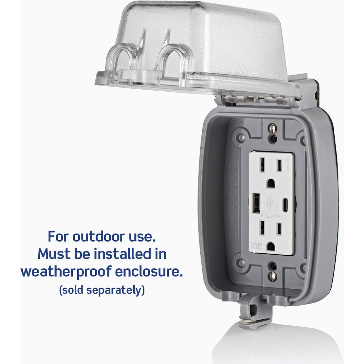 Leviton Decora 15A White 5.1A Type A/C USB 5-15R Weather/Tamper-Resistant In-Wall Charger Duplex Outlet Image 3