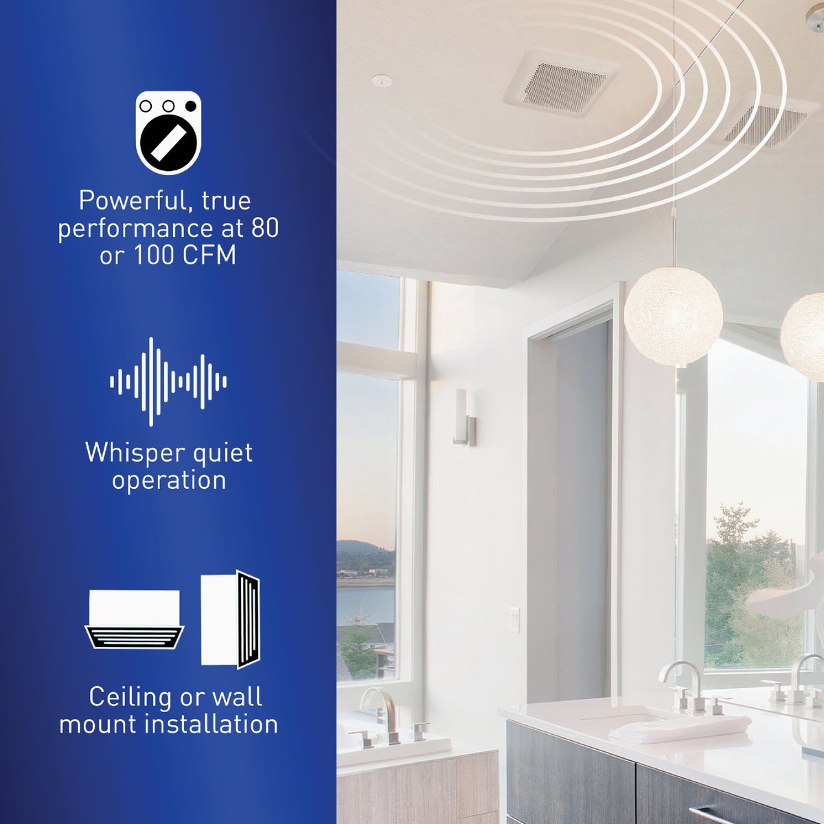 Panasonic Whisper Thin 80/100 CFM 0.5/0.9 Sones 120V Auto Bath Exhaust Fan Image 3