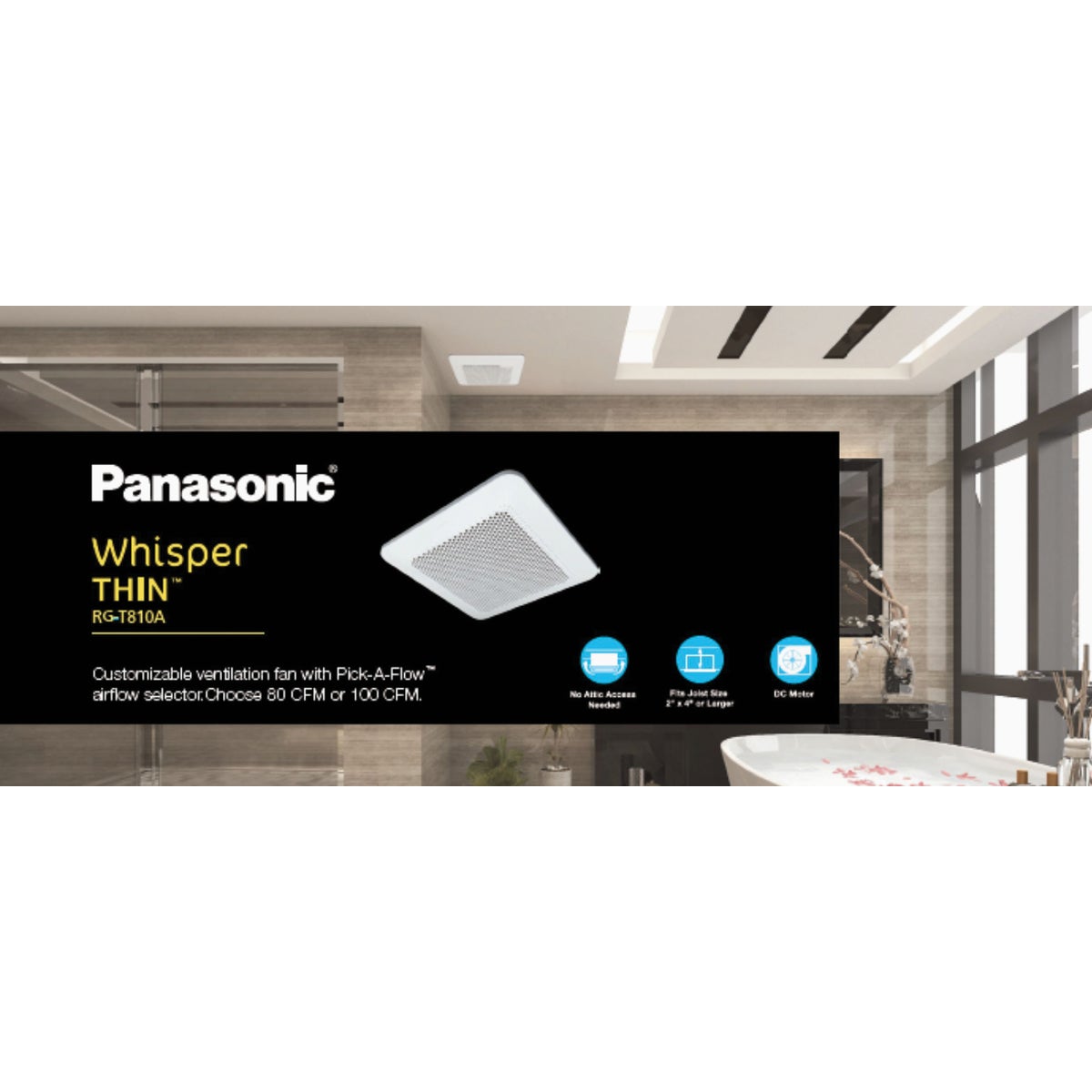 Panasonic Whisper Thin 80/100 CFM 0.5/0.9 Sones 120V Auto Bath Exhaust Fan Image 7
