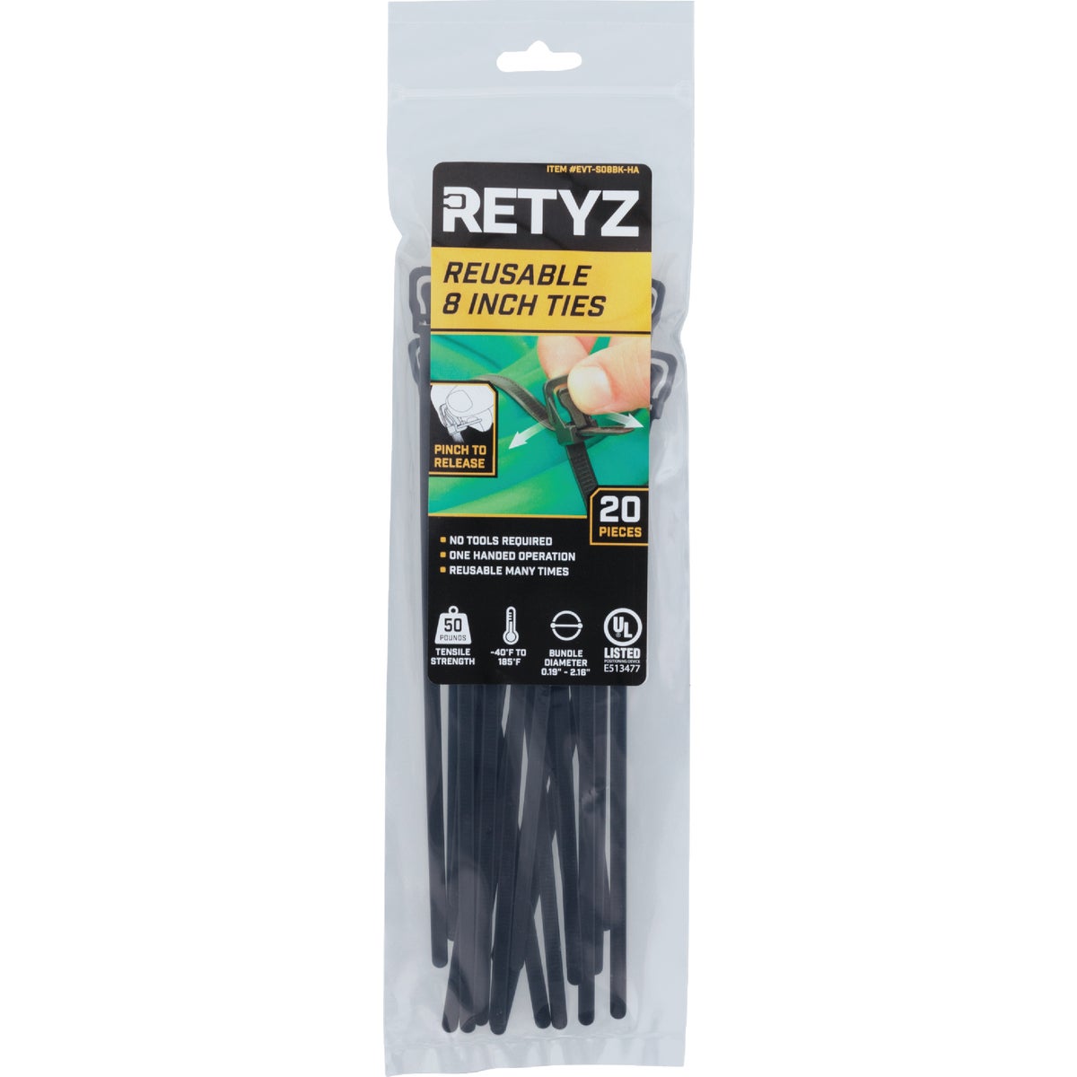 RETYZ EveryTie 8 In. Black Releasable Tie (20-Pack)