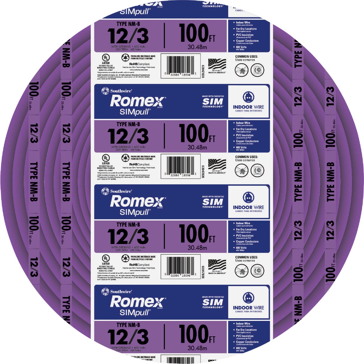 Romex 100 Ft. 12/3 Solid Purple NMW/G Electrical Wire Image 2