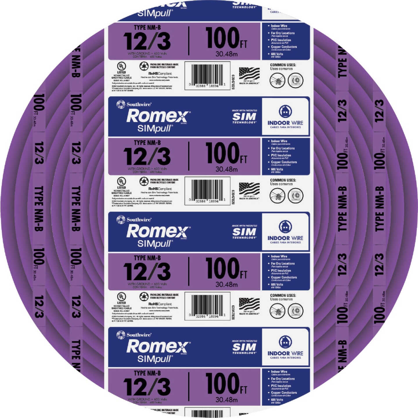 Romex 100 Ft. 12/3 Solid Purple NMW/G Electrical Wire Image 2