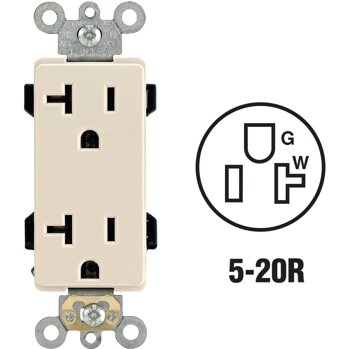 Leviton Decora Plus 20A Light Almond Residential Grade 5-20R Duplex Outlet Image 1