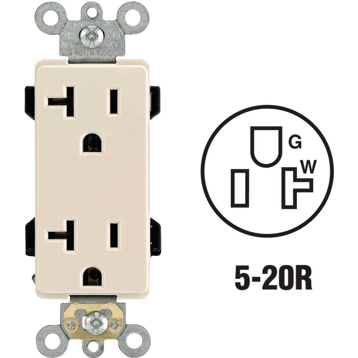 Leviton Decora Plus 20A Light Almond Residential Grade 5-20R Duplex Outlet Image 1