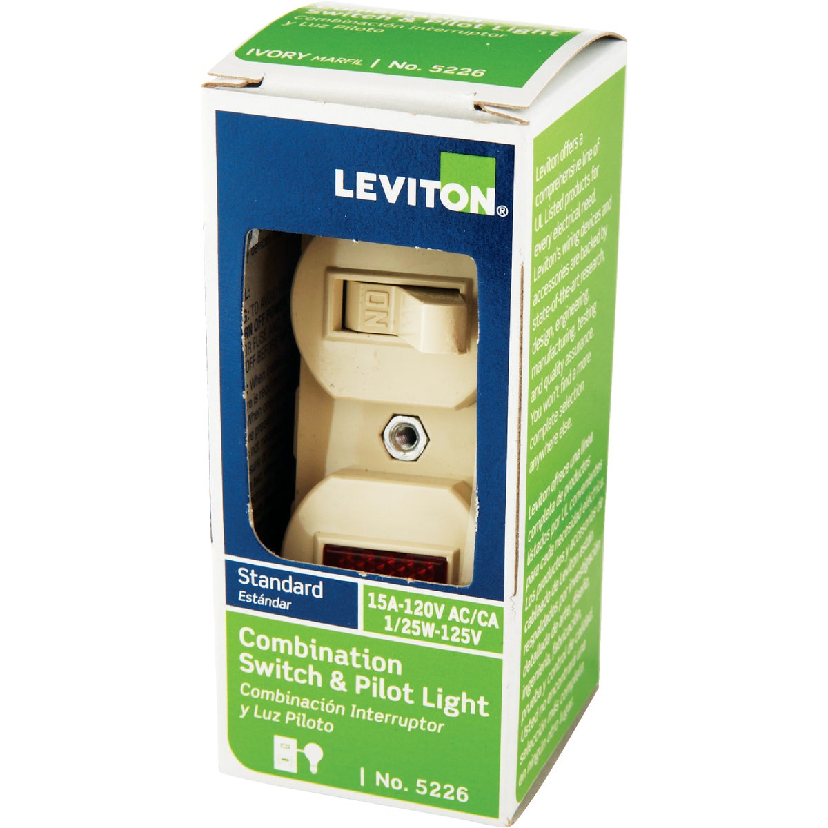 Leviton Commercial Grade Ivory 15A Switch & Pilot Light Image 3