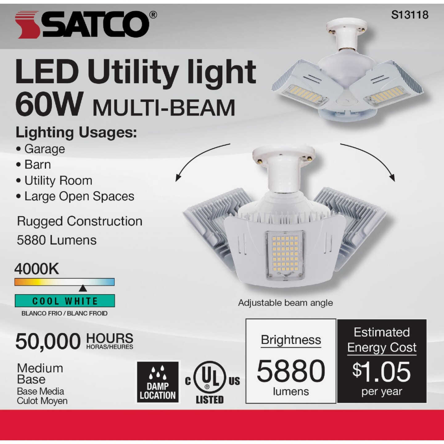 Satco Nuvo 175W HID Equivalent Corn Cob Medium Base Multi-Beam LED High-Intensity Replacement Light Bulb Image 2