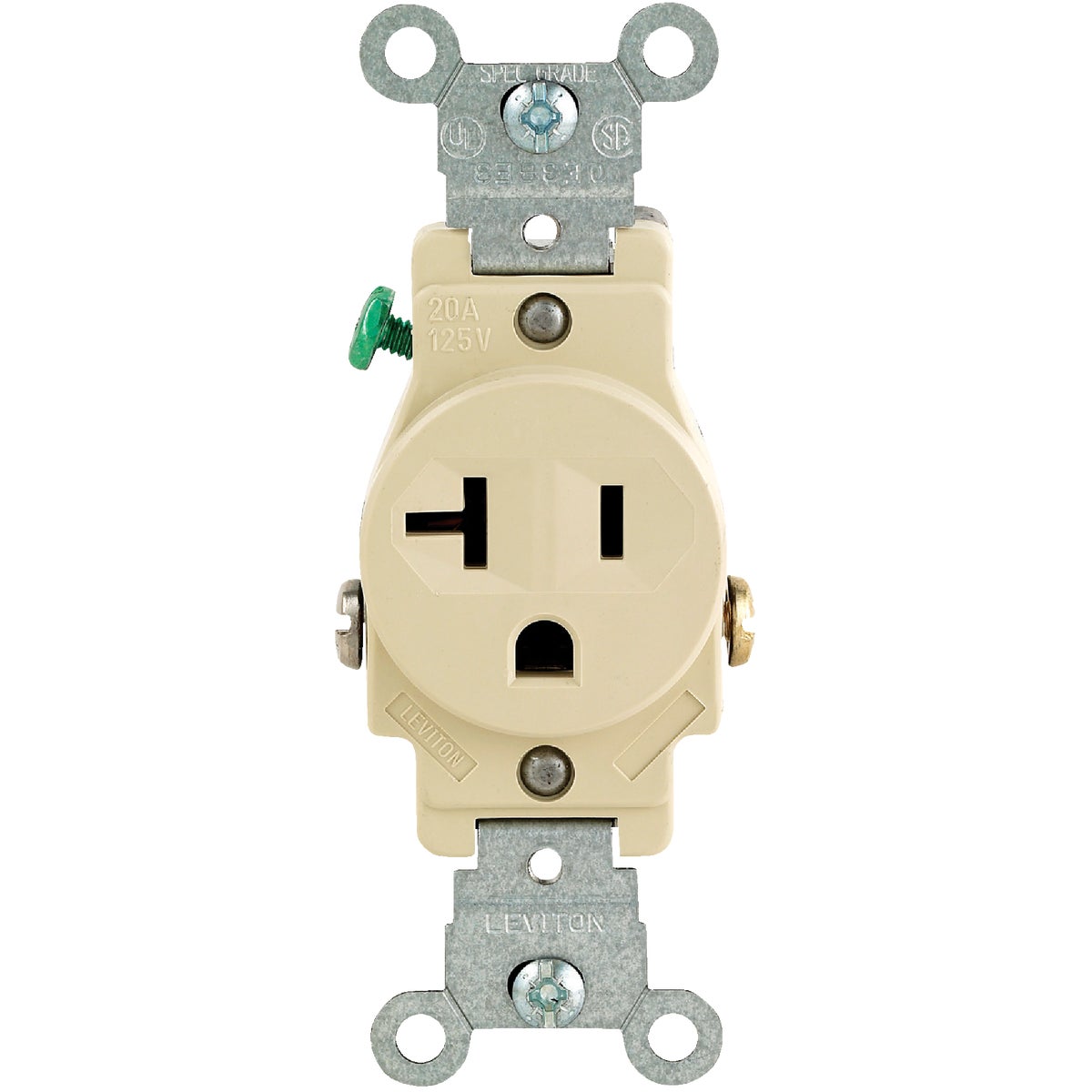 Leviton 20A Ivory Commercial Grade 5-20R Shallow Single Outlet Image 2