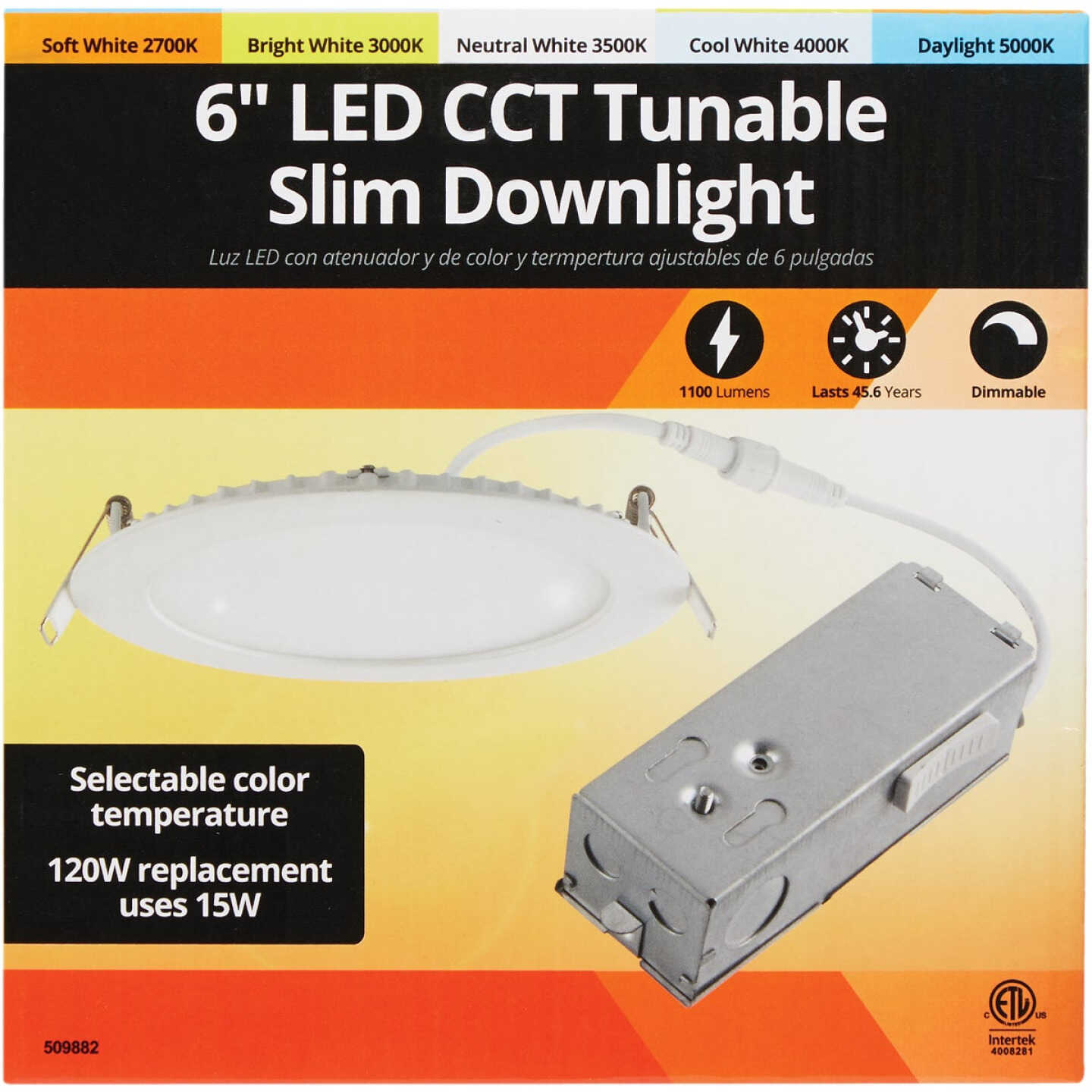 6 In. New Construction IC Rated White CCT Tunable Slim LED Downlight, 1100 Lm. Image 2