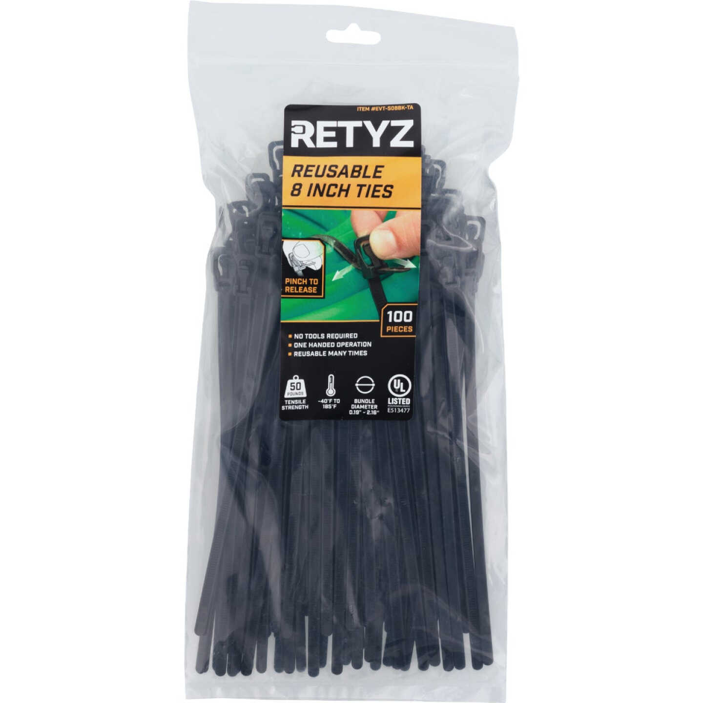 RETYZ EveryTie 8 In. Black Releasable Tie (100-Pack) Image 1