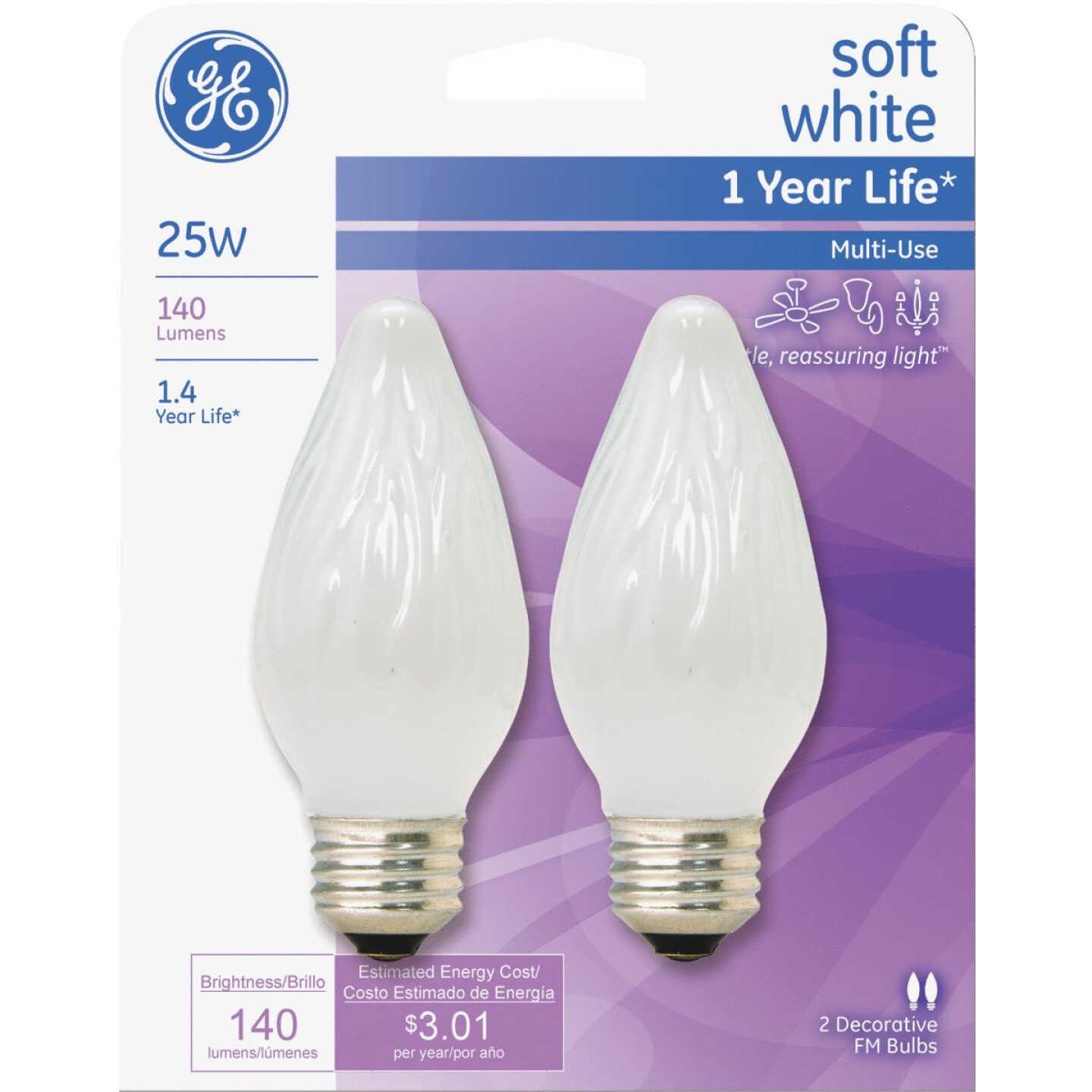 25W WHT MED FLAME BULB Image 1