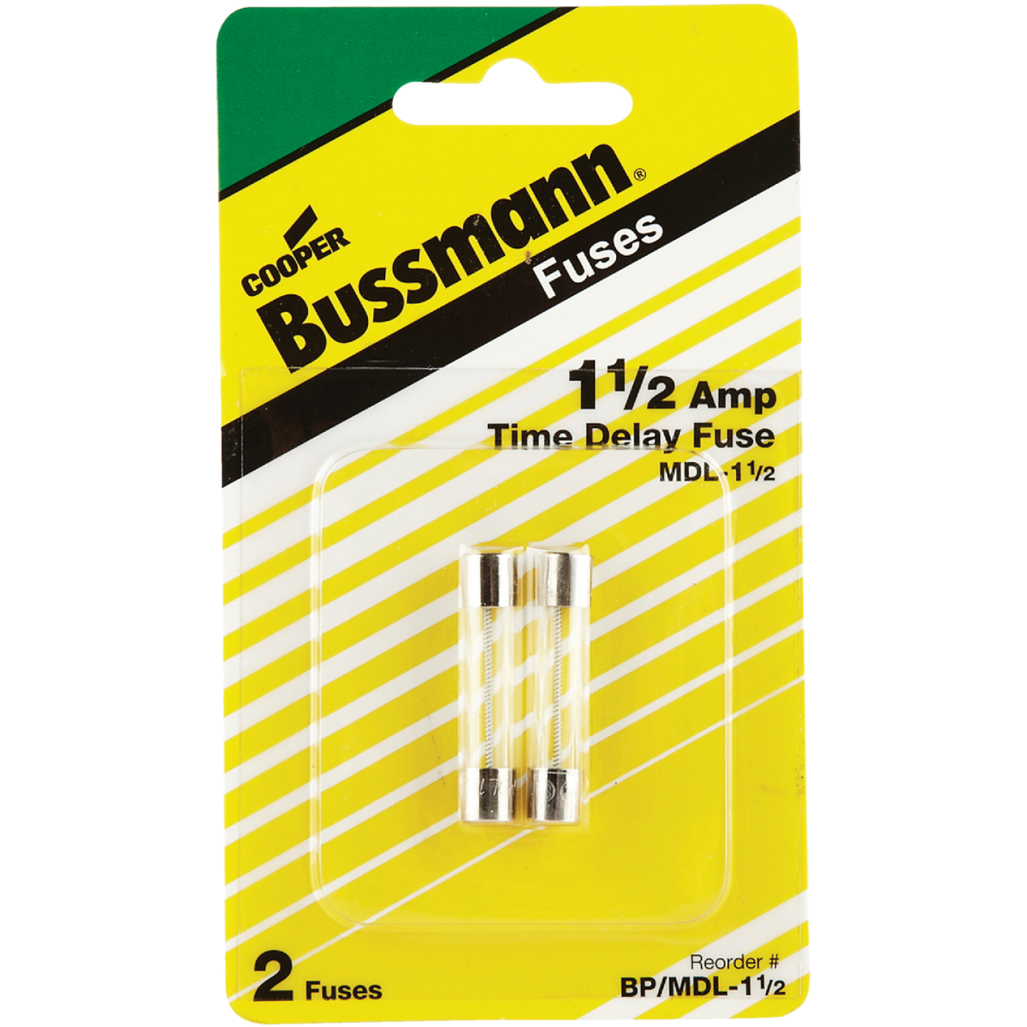 Bussmann 1-1/2A MDL Glass Tube Electronic Fuse (2-Pack) Image 1