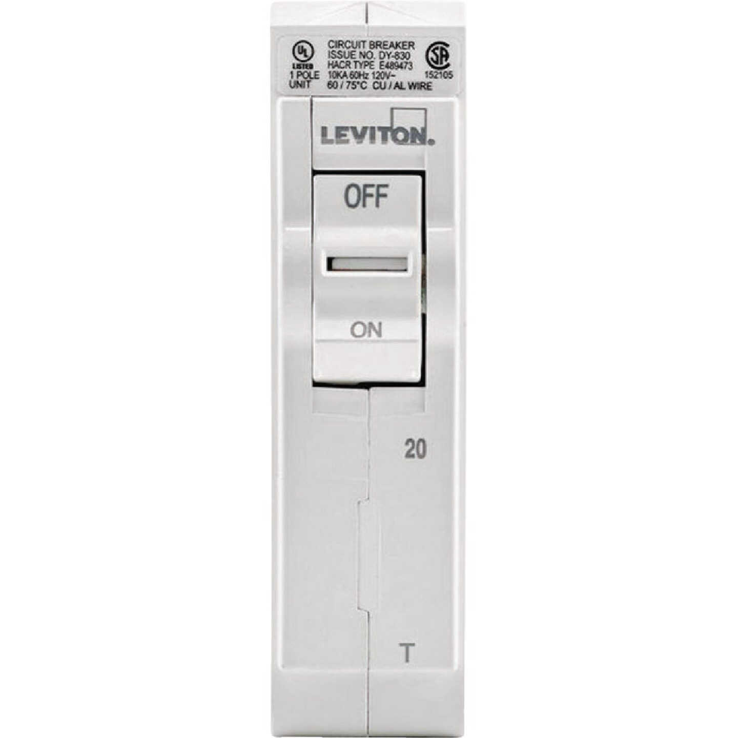 Leviton 20A Single-Pole Plug-On Standard Branch Thermal Magnetic Trip Circuit Breaker Image 2
