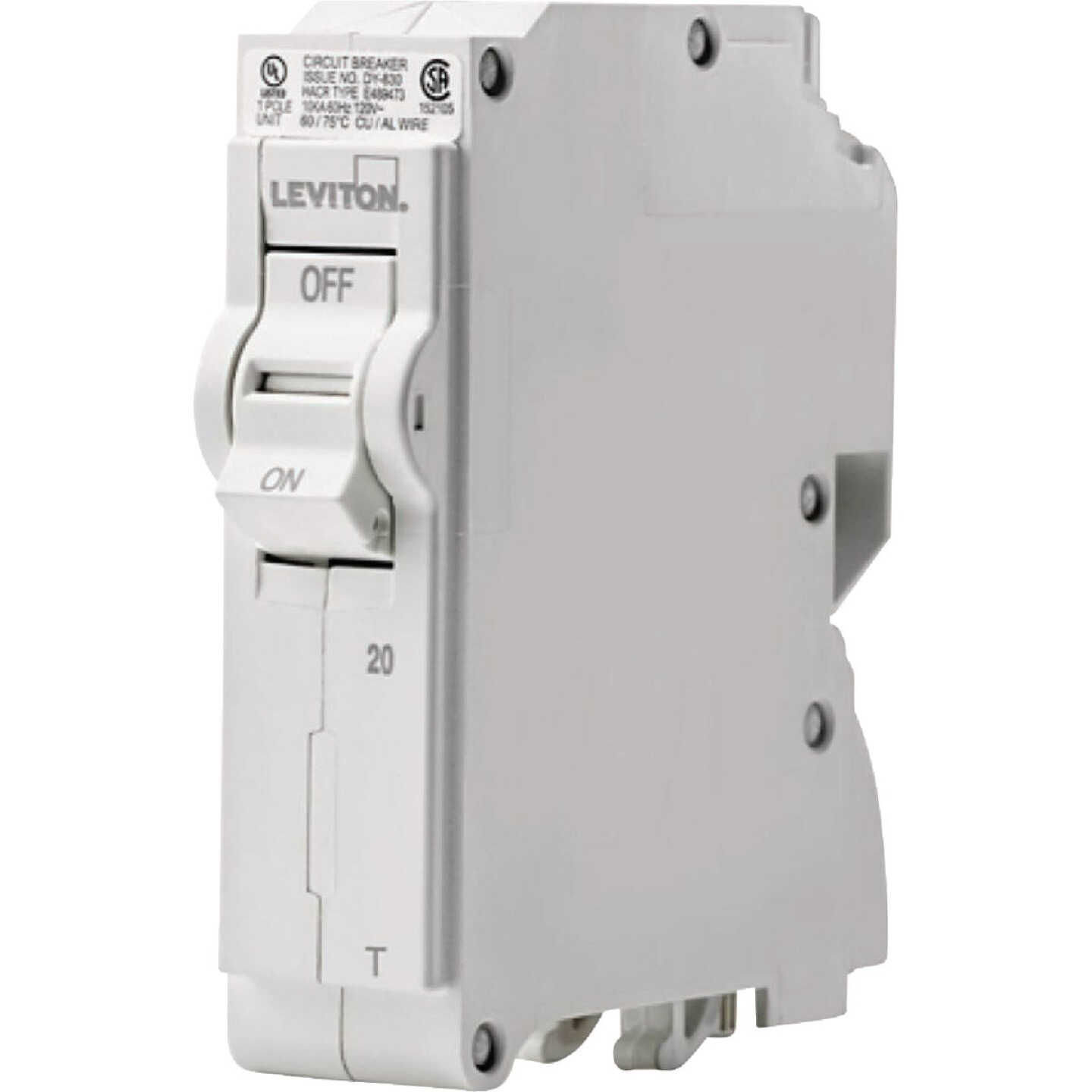 Leviton 20A Single-Pole Plug-On Standard Branch Thermal Magnetic Trip Circuit Breaker Image 1