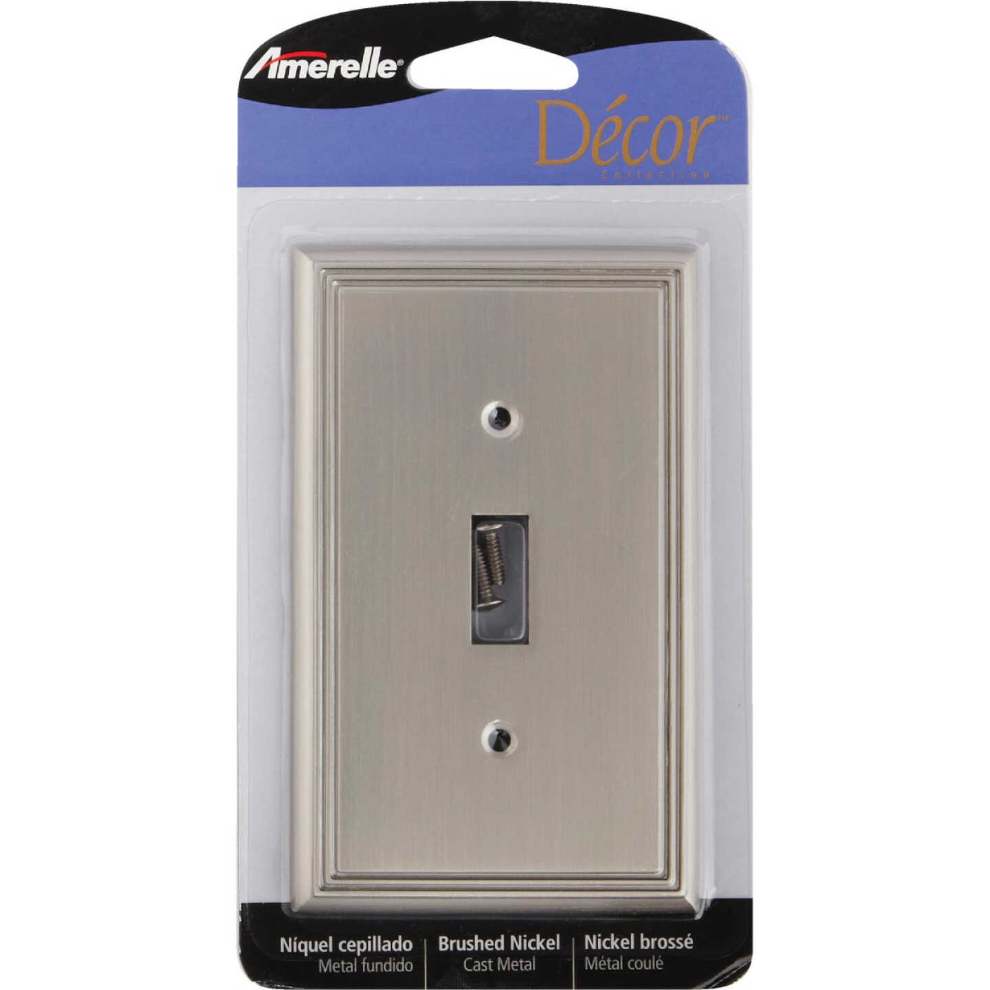 Amerelle Metro Line 1-Gang Cast Metal Toggle Switch Wall Plate, Brushed Nickel Image 3