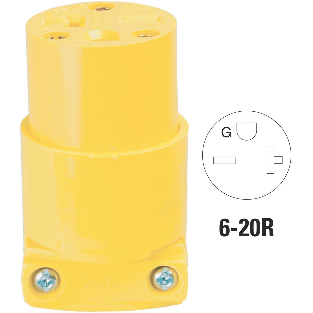 Cooper 20A 250V 3-Wire 2-Pole Commercial Grade Cord Connector