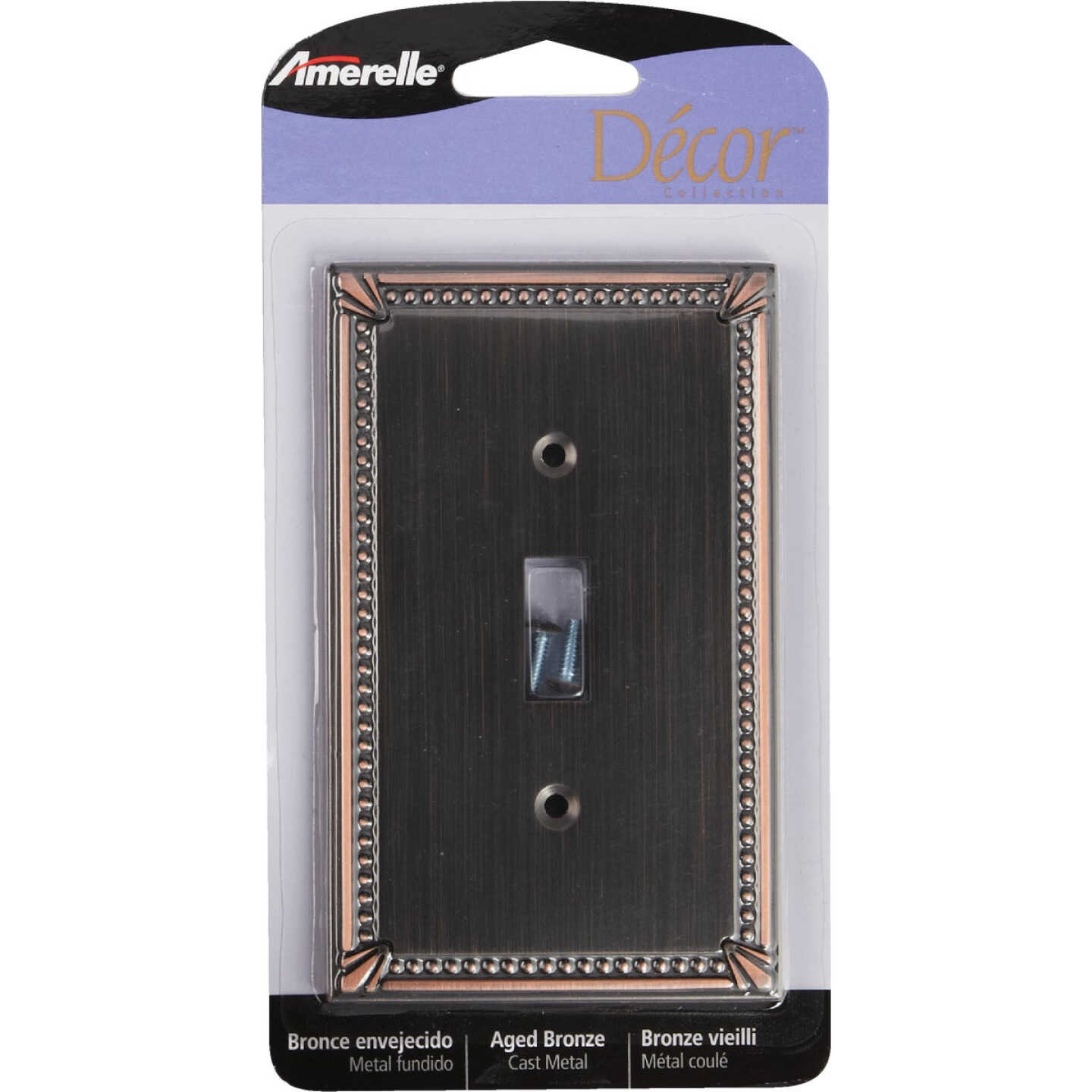 Amerelle Imperial Bead 1-GangCast Metal Toggle Switch Wall Plate, Aged Bronze Image 2