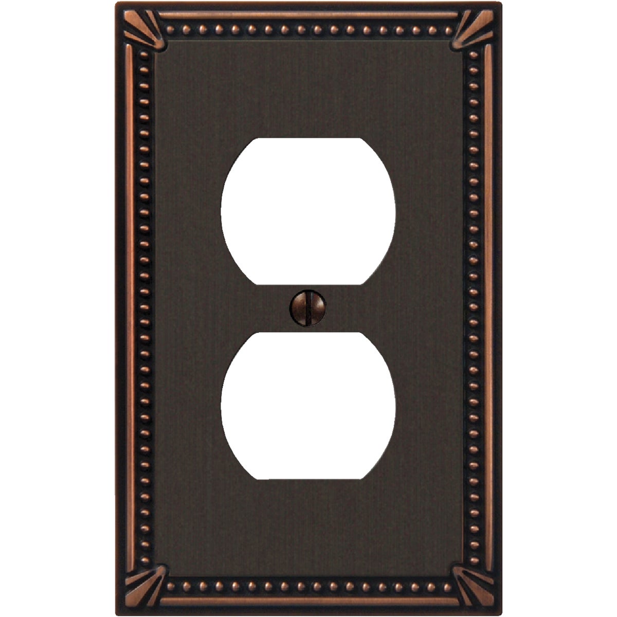 Amerelle Imperial Bead 1-Gang Cast Metal Outlet Wall Plate, Aged Bronze Image 1
