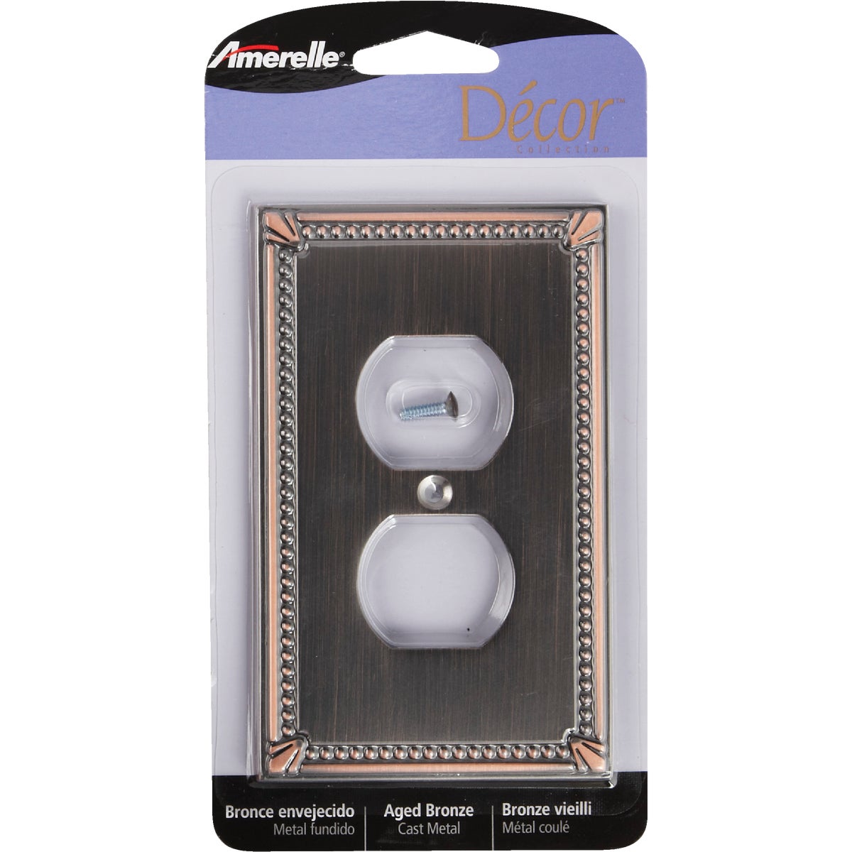 Amerelle Imperial Bead 1-Gang Cast Metal Outlet Wall Plate, Aged Bronze Image 4