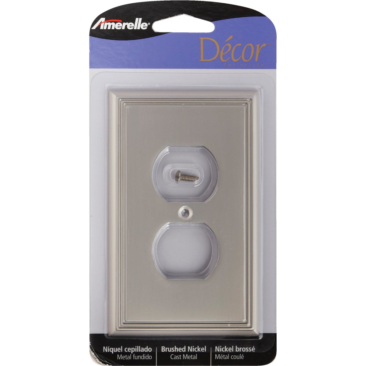 Amerelle Metro Line 1-Gang Cast Metal Outlet Wall Plate, Brushed Nickel Image 2