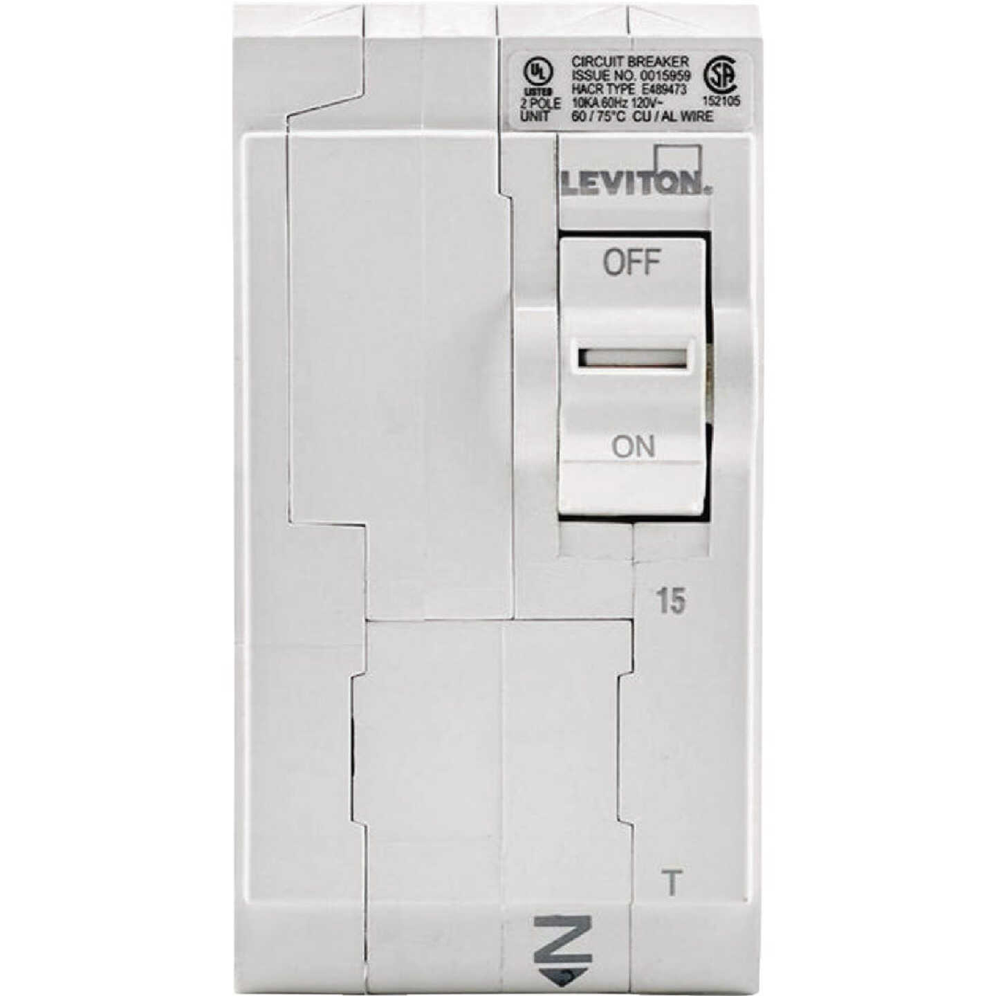 Leviton 15A Double-Pole Plug-On Standard Branch Thermal Magnetic Trip Circuit Breaker Image 2