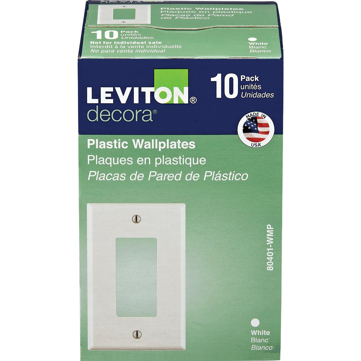 Leviton Decora 1-Gang Smooth Plastic Rocker Decorator Wall Plate, White (10-Pack)