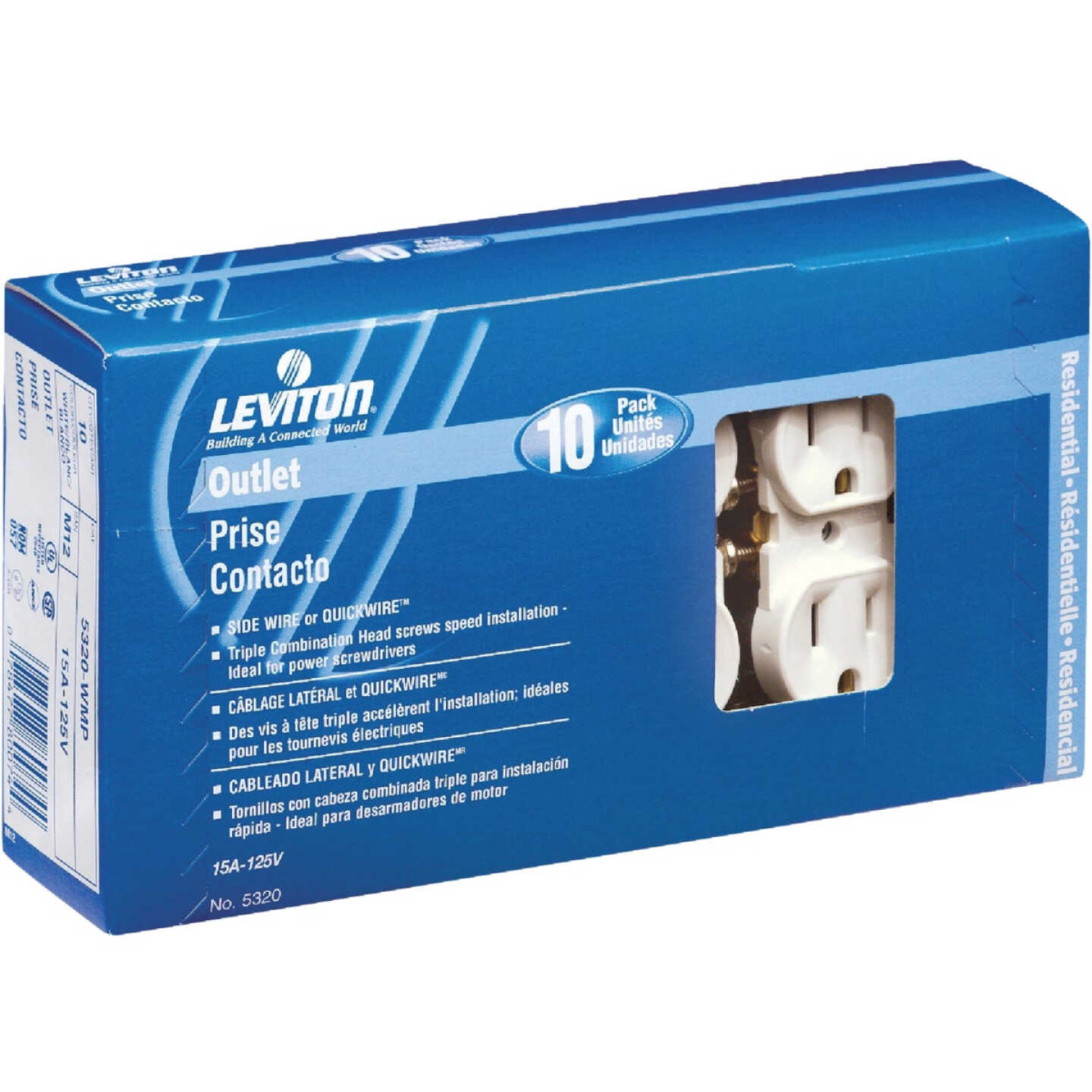 Leviton 15A Ivory Shallow Grounded 5-15R Duplex Outlet (10-Pack) Image 1