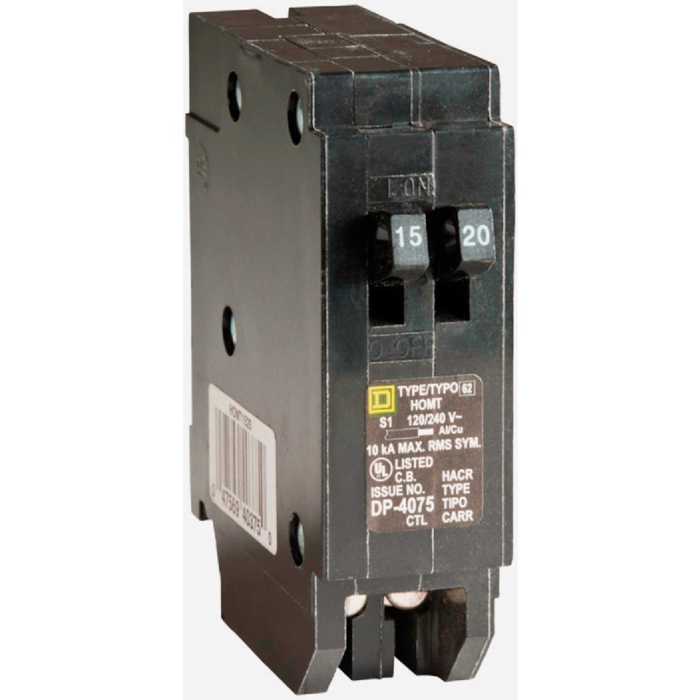 Square D Homeline 15A/20A Twin Single-Pole Standard Trip Tandem Circuit Breaker Image 1