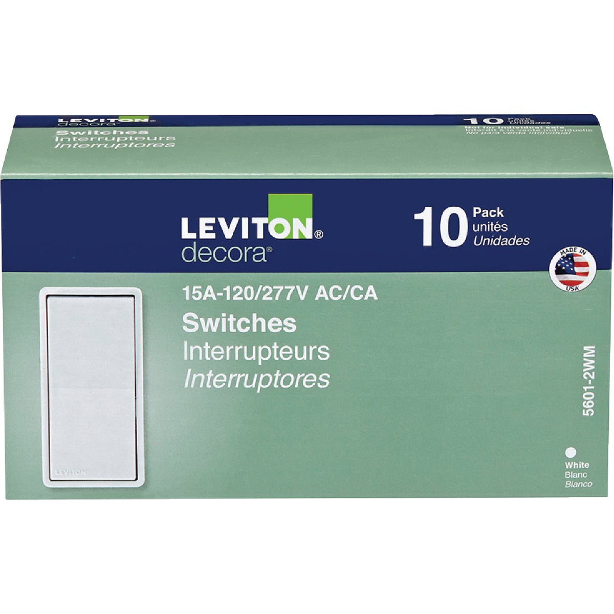 Leviton Decora Residential Grade 15 Amp Rocker Single Pole Switch, (White, (10-Pack) Image 2