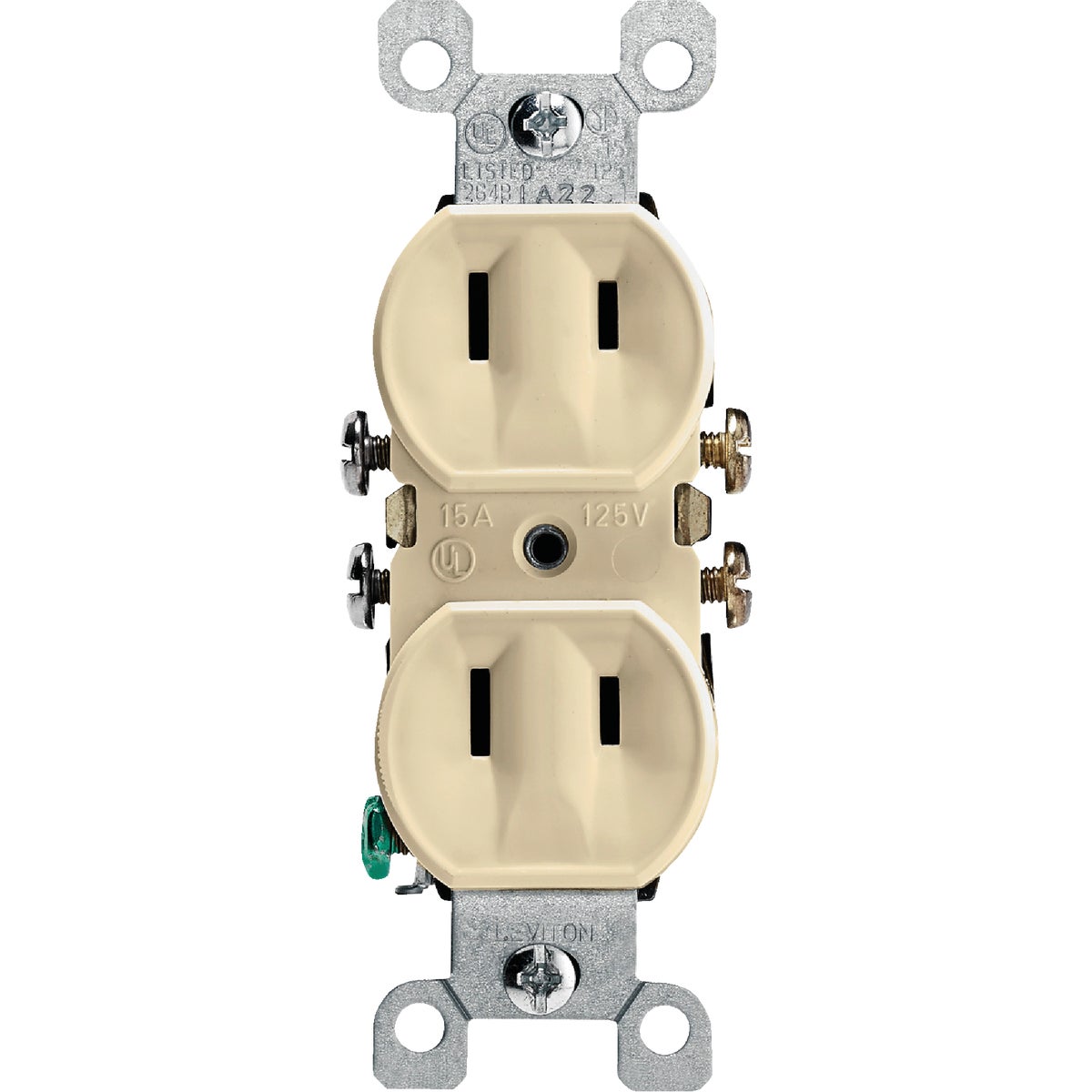Leviton 15A Ivory Residential Grade 1-15R Duplex Outlet Image 2
