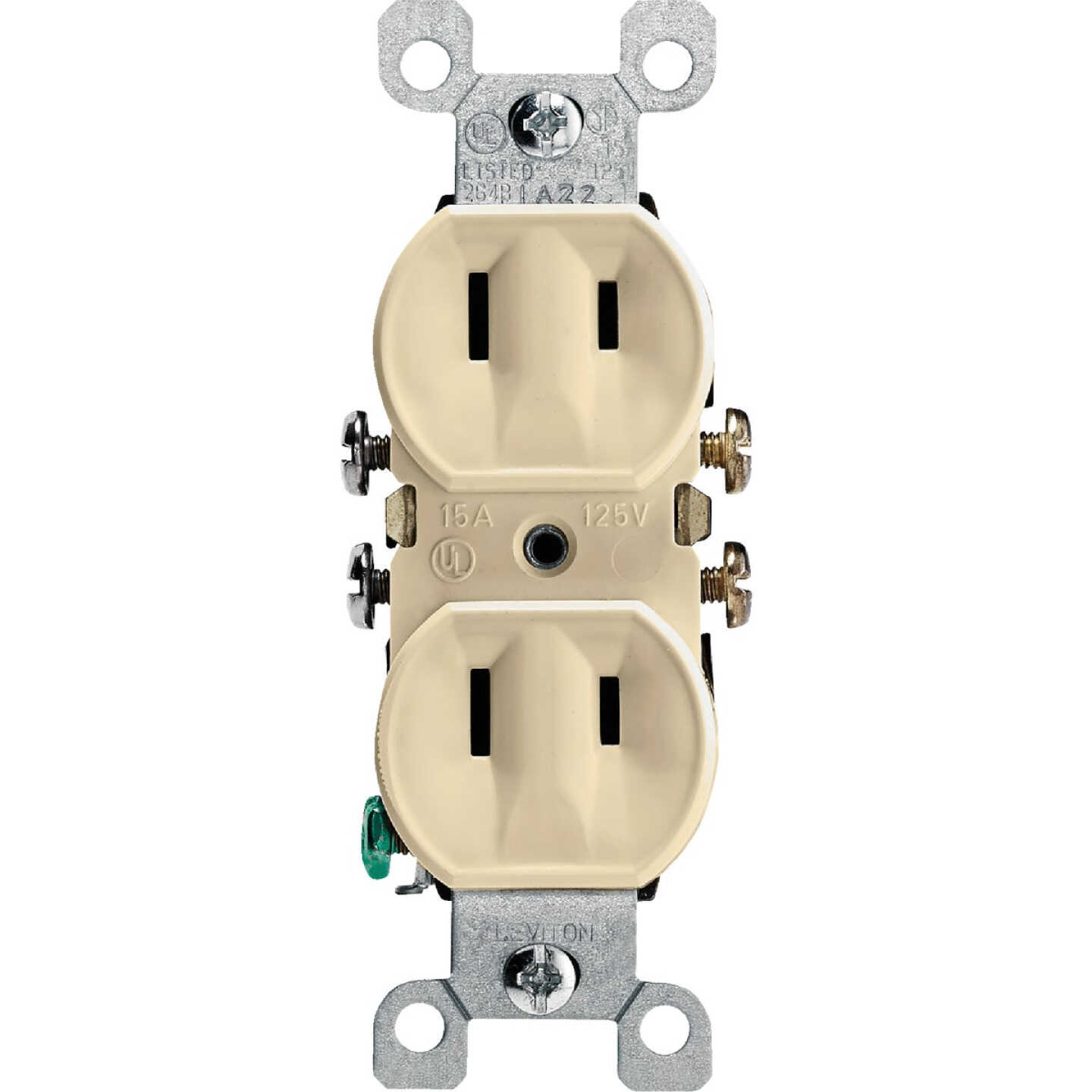 Leviton 15A Ivory Residential Grade 1-15R Duplex Outlet Image 2